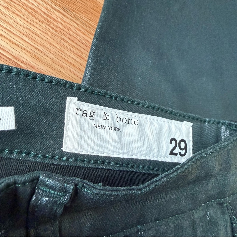 Rag & Bone Casey Ankle Flare Jeans Coated Pine Grove Green High Rise - Size 29 - Picture 3 of 11